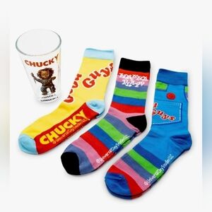 Culture Fly Child's Play Chucky 4 Piece Gift Set 3 Sock Pairs Pint Glass Sz 14+